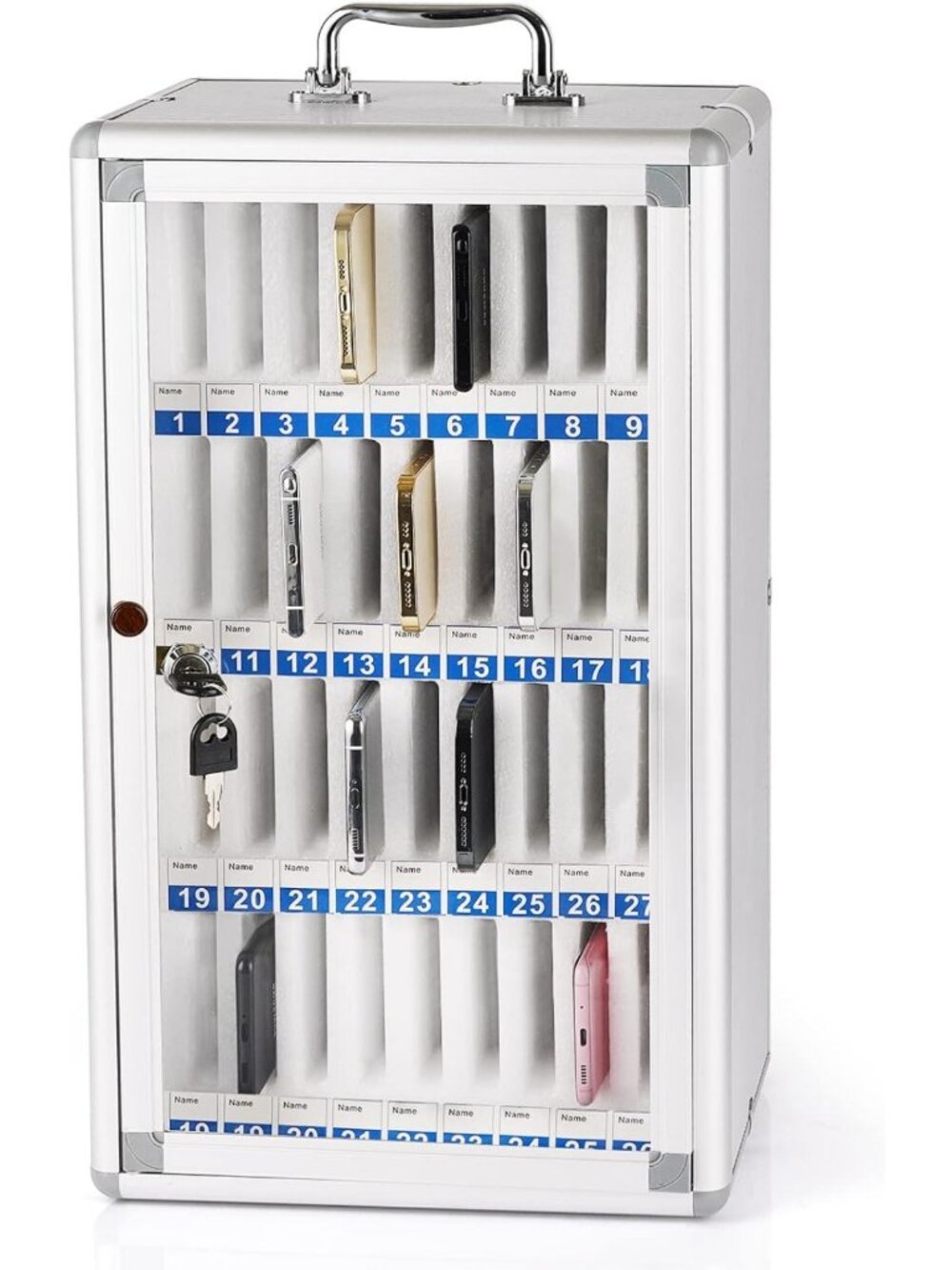 36-Slot Aluminum Cell Phone Locker & Holder for Classroom Organization & Storage